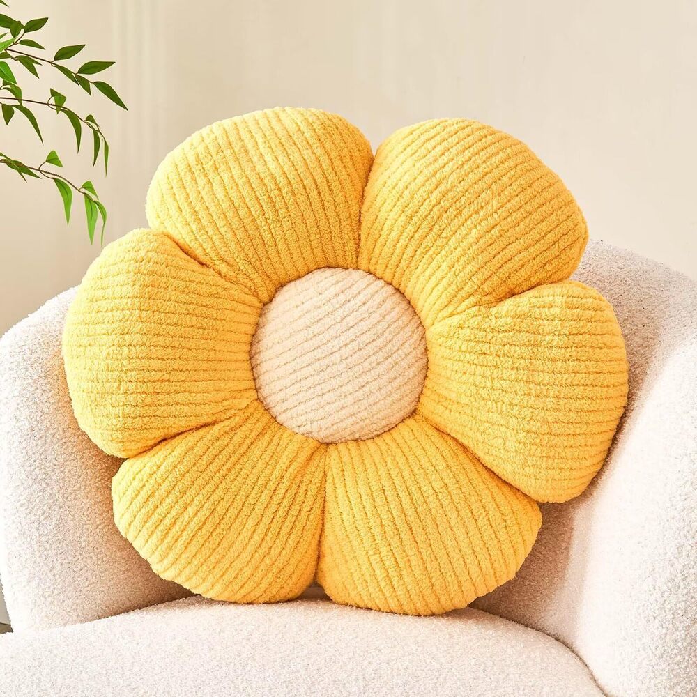 5698 Flower Throw Pillow, Soft Yellow 14.9" Shaped Floor Pillow for Home